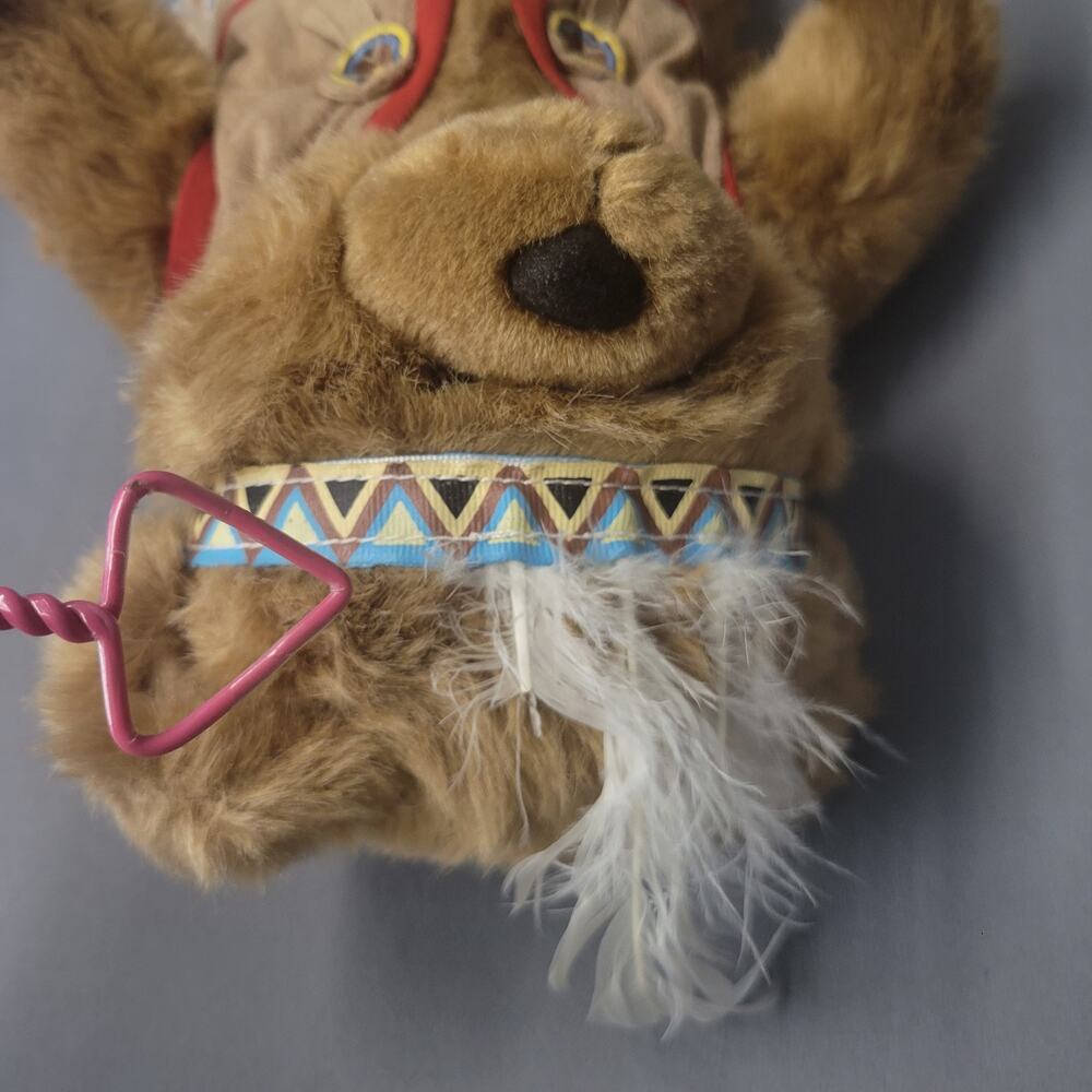 Vintage Plush Teddy Bear #01939 Feather Headband Suede 13" Toys Stuffed Animal - Picture 9 of 11